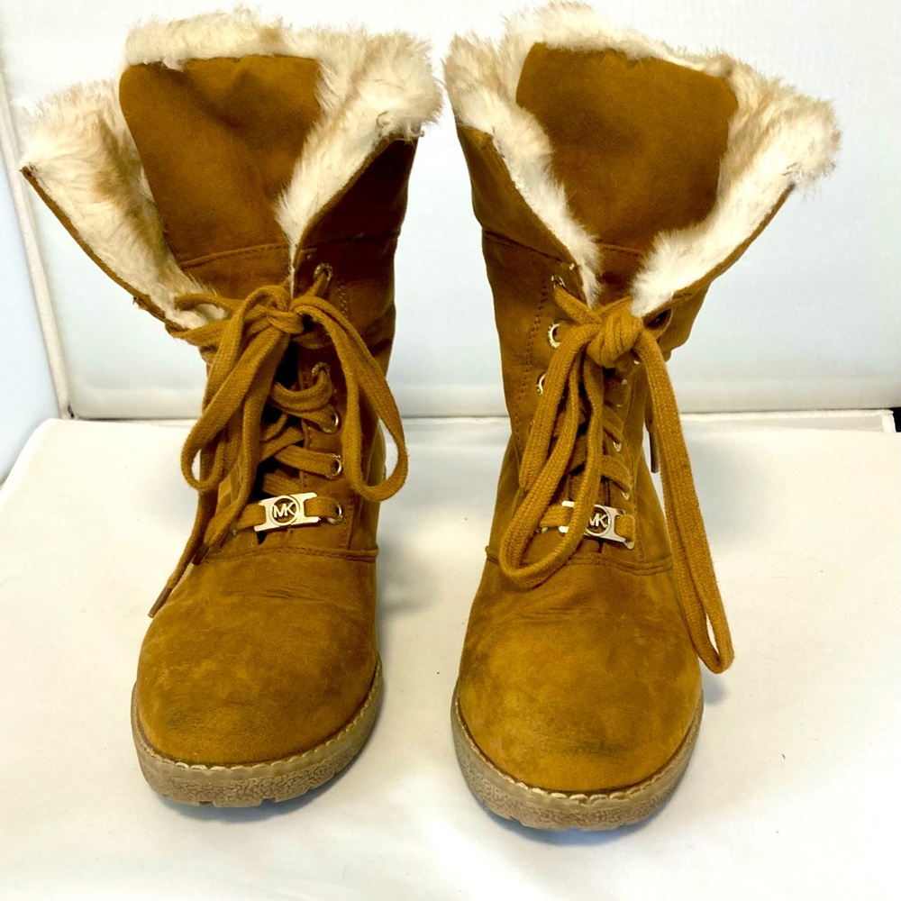 Michael Kors faux fur wedge booties